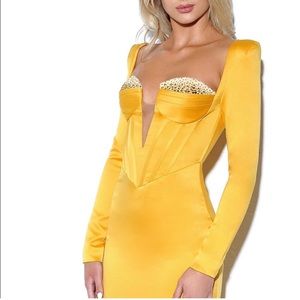 Camila Gold Satin Corset Dress with Crystals